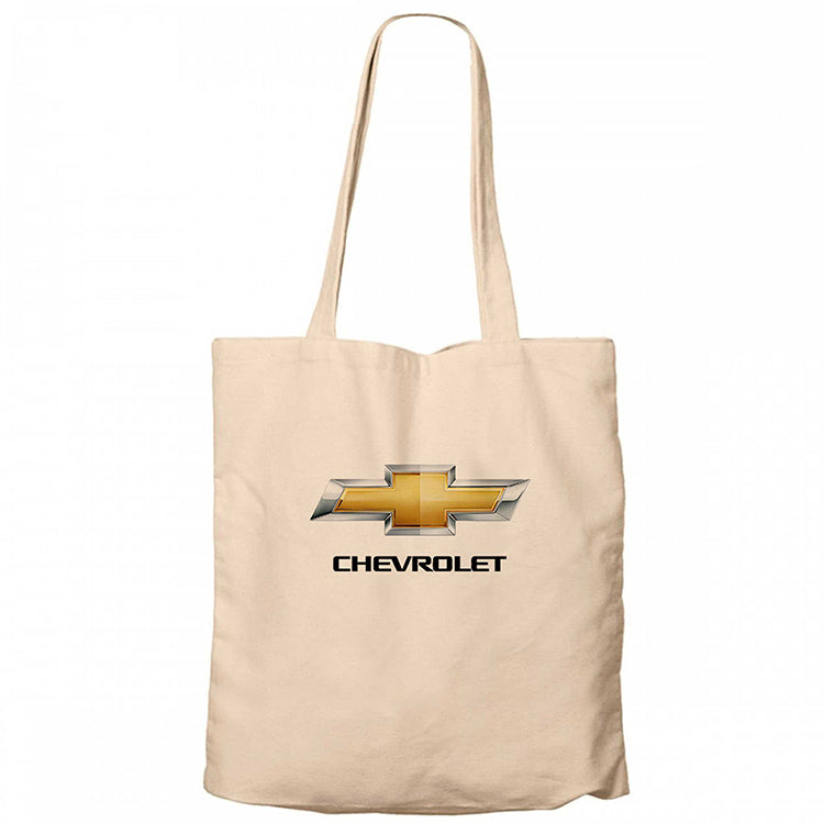 Chevrolet Logo Krem Fermuarlı Bez Çanta Gabardin