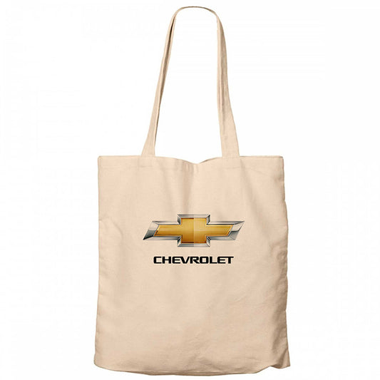 Chevrolet Logo Krem Fermuarlı Bez Çanta Gabardin
