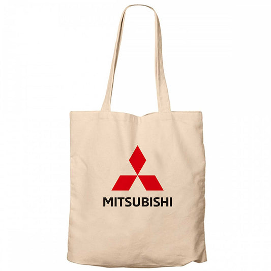Mitsubishi Logo Krem Fermuarlı Bez Çanta Gabardin