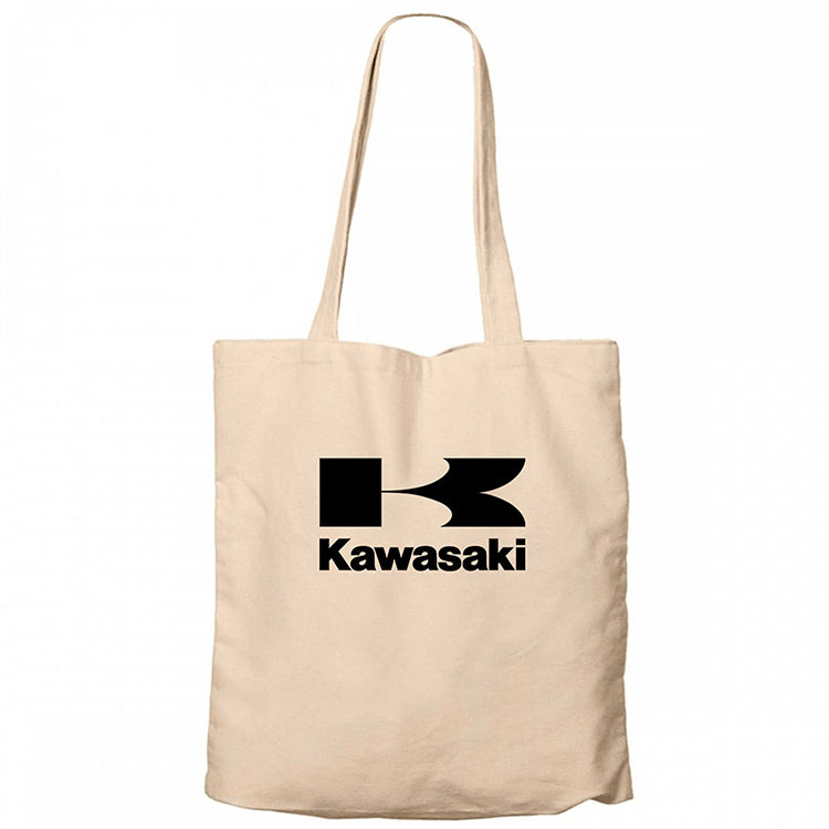 Kawasaki Logo Krem Fermuarlı Bez Çanta Gabardin