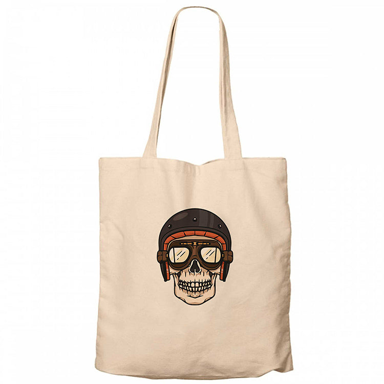 Skull Helmet Krem Fermuarlı Bez Çanta Gabardin
