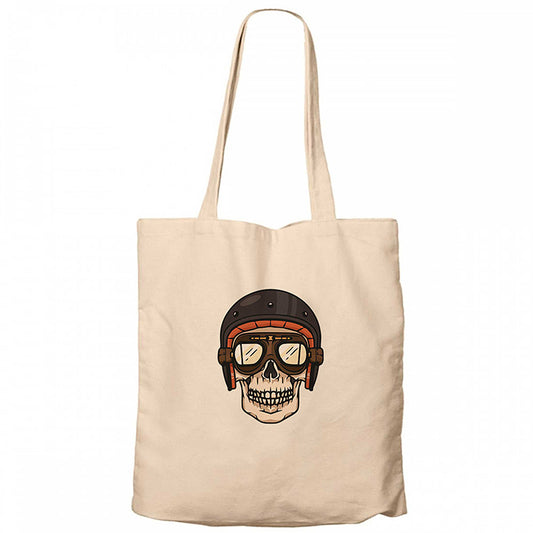 Skull Helmet Krem Fermuarlı Bez Çanta Gabardin