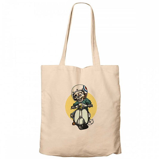 Skull Scooter Rider Krem Fermuarlı Bez Çanta Gabardin