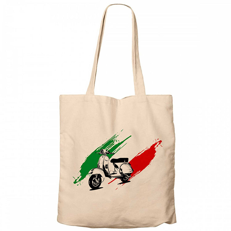 Vespa in Italy Krem Fermuarlı Bez Çanta Gabardin