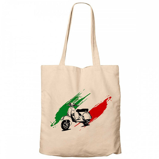 Vespa in Italy Krem Fermuarlı Bez Çanta Gabardin