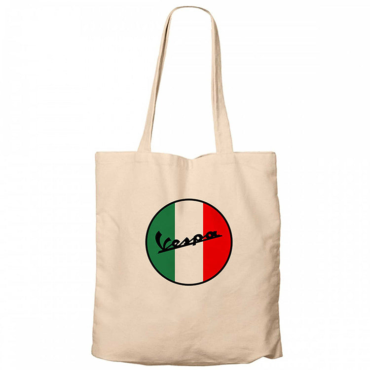 Vespa Logo Krem Fermuarlı Bez Çanta Gabardin