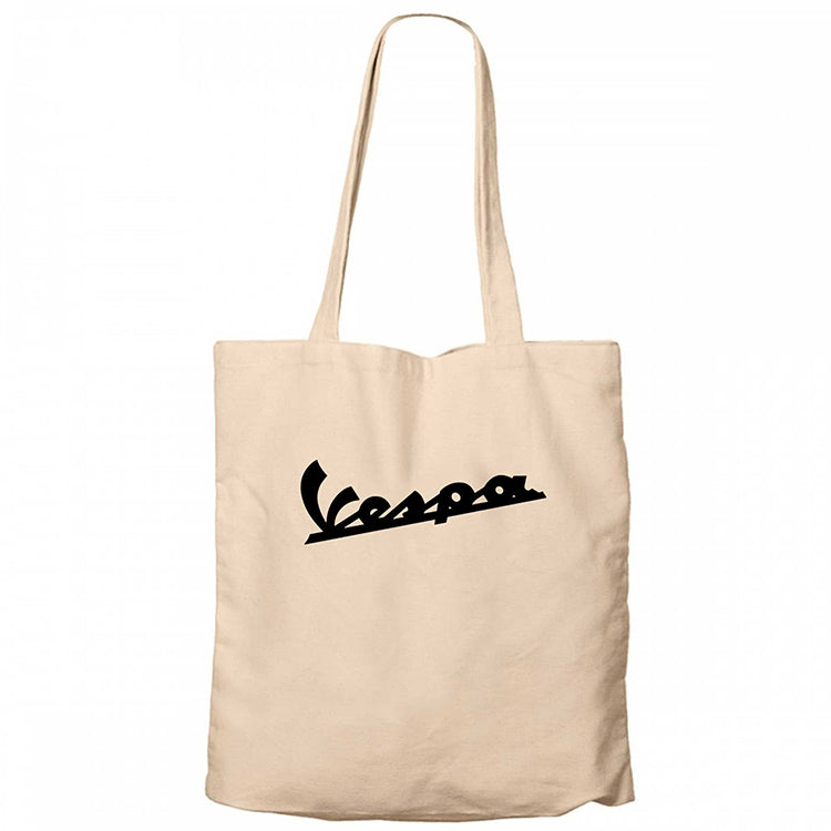 Vespa Logo 2 Krem Fermuarlı Bez Çanta Gabardin