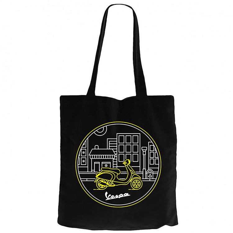 Vespa Tour at City Siyah Fermuarlı Bez Çanta Gabardin