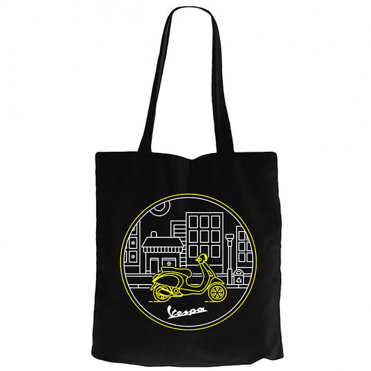 Vespa Tour at City Siyah Fermuarlı Bez Çanta Gabardin