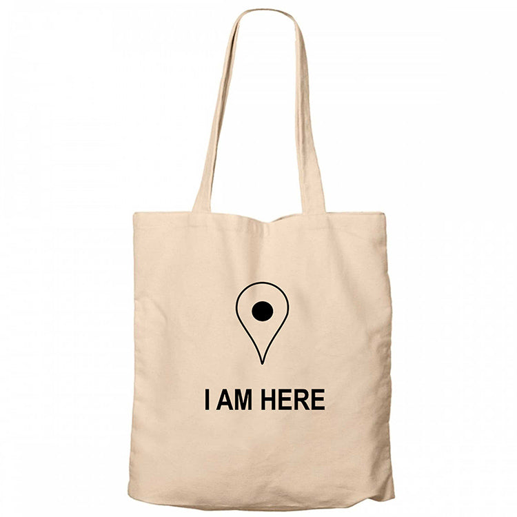 I am Here Krem Fermuarlı Bez Çanta Gabardin
