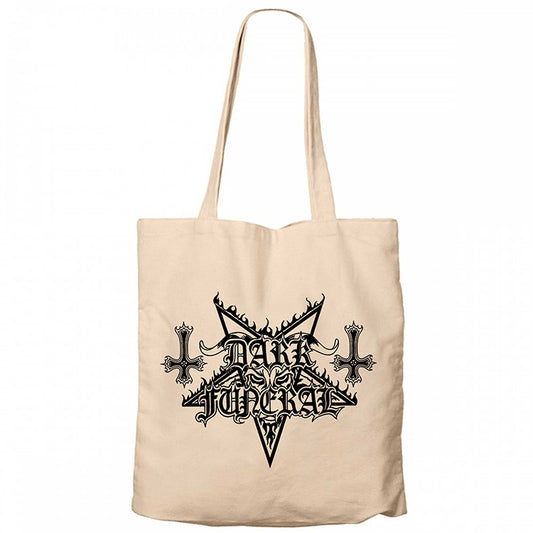 Dark Funeral Logo Krem Fermuarlı Bez Çanta Gabardin