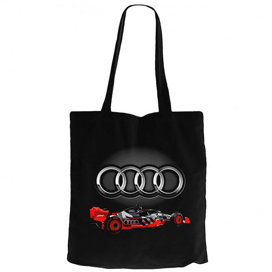 F1 Audi Logo 3D Siyah Fermuarlı Bez Çanta Gabardin