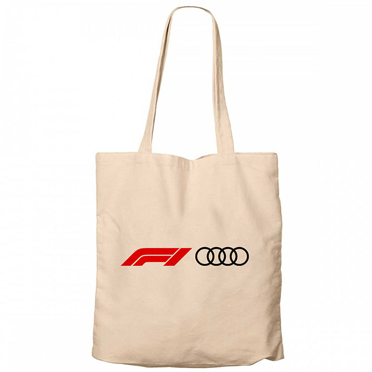 F1 Audi Logo Krem Fermuarlı Bez Çanta Gabardin
