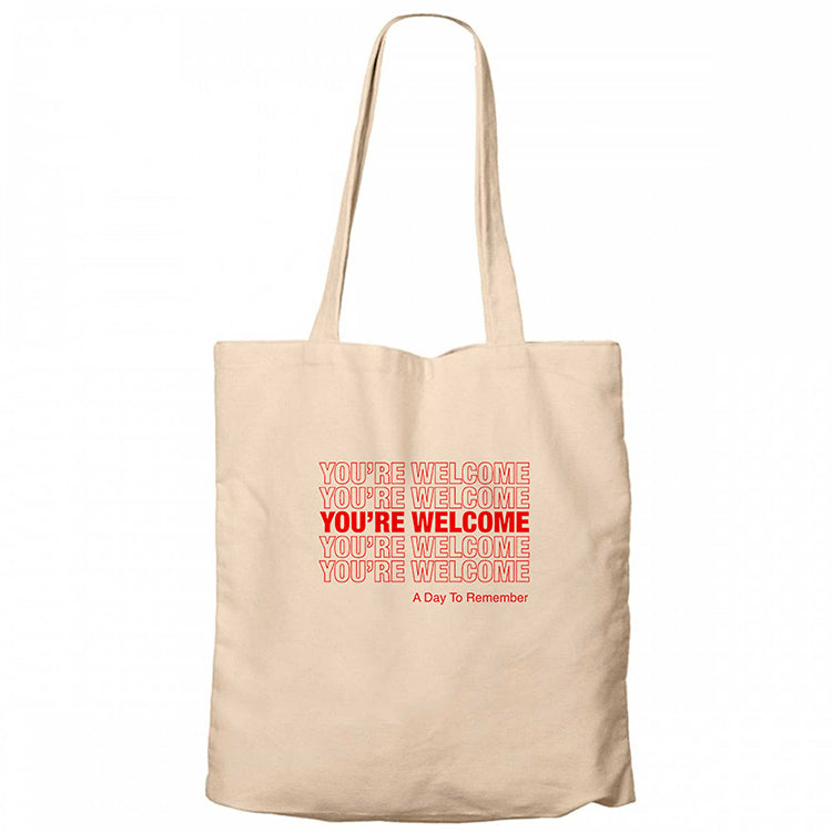 A Day Remember You Are Welcome Type Krem Fermuarlı Bez Çanta Gabardin
