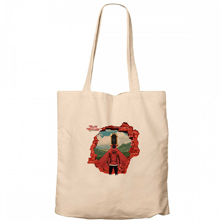 A Day Remember Youre Welcome Krem Fermuarlı Bez Çanta Gabardin