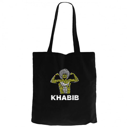 Khabib Graphic Siyah Fermuarlı Bez Çanta Gabardin