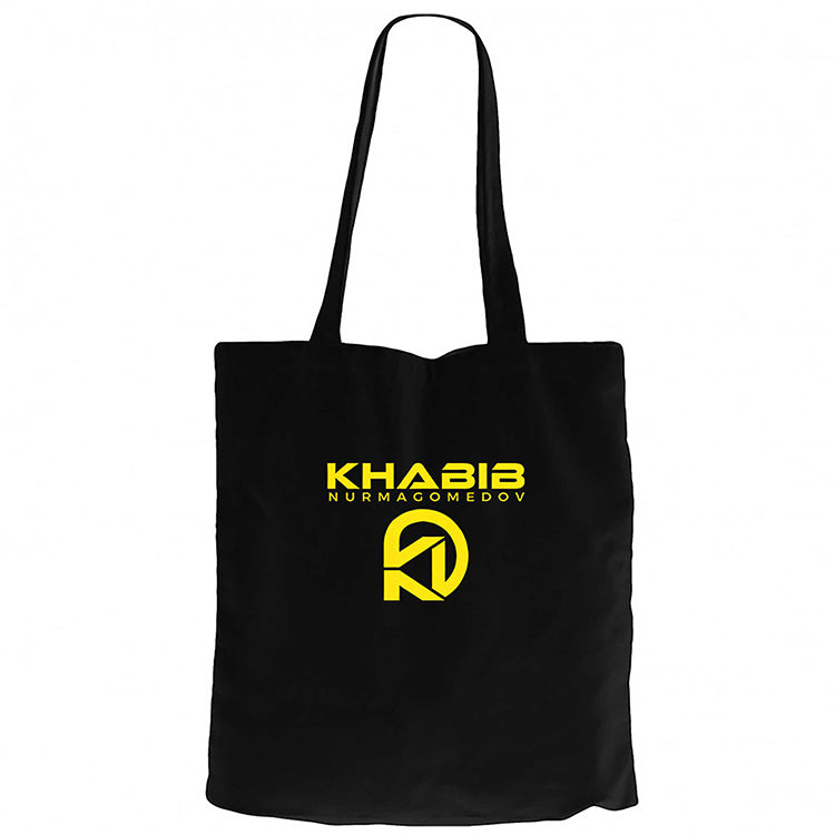Khabib Logo Siyah Fermuarlı Bez Çanta Gabardin