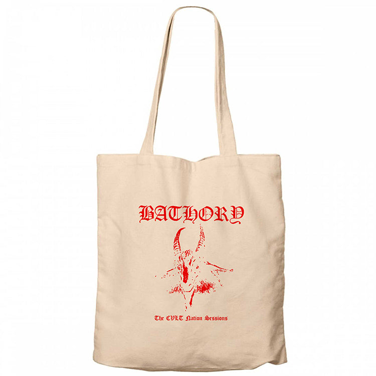 Bathory Black Metal Red Krem Fermuarlı Bez Çanta Gabardin
