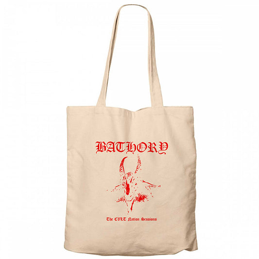 Bathory Black Metal Red Krem Fermuarlı Bez Çanta Gabardin