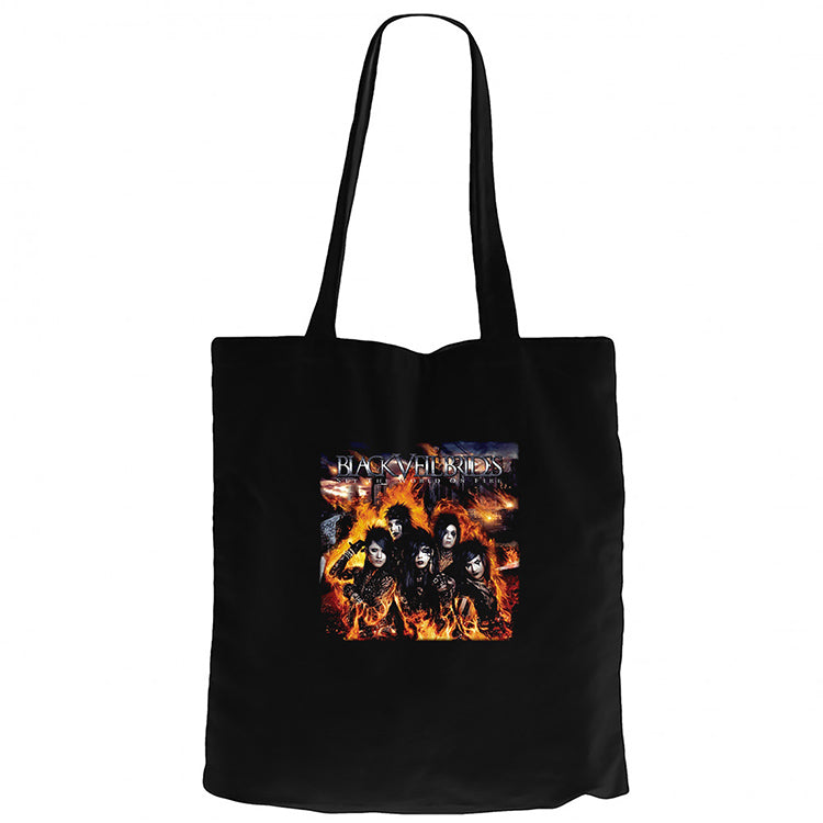 Black Veil Brides Set the World On Fire Siyah Fermuarlı Bez Çanta Gabardin