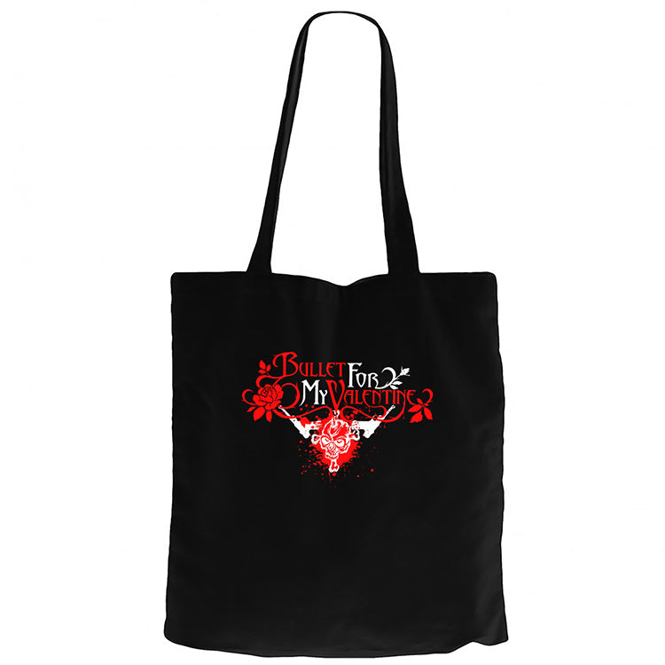 Bullet Gor My Valentine Skull Classic Siyah Fermuarlı Bez Çanta Gabardin