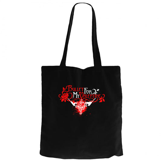 Bullet Gor My Valentine Skull Classic Siyah Fermuarlı Bez Çanta Gabardin