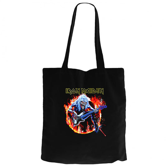 Iron Maiden Fire Siyah Fermuarlı Bez Çanta Gabardin