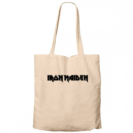 Iron Maiden Logo Krem Fermuarlı Bez Çanta Gabardin