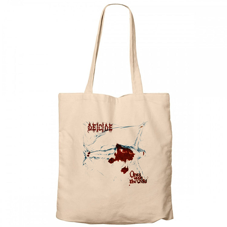 Deicide Once Upon the Cross Krem Fermuarlı Bez Çanta Gabardin