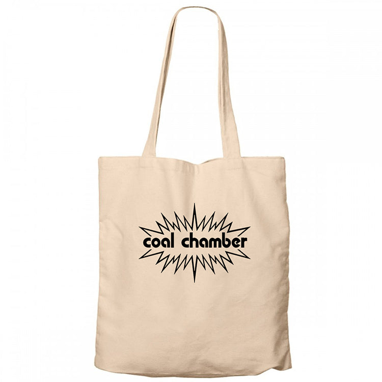 Coal Chamber Logo Krem Fermuarlı Bez Çanta Gabardin