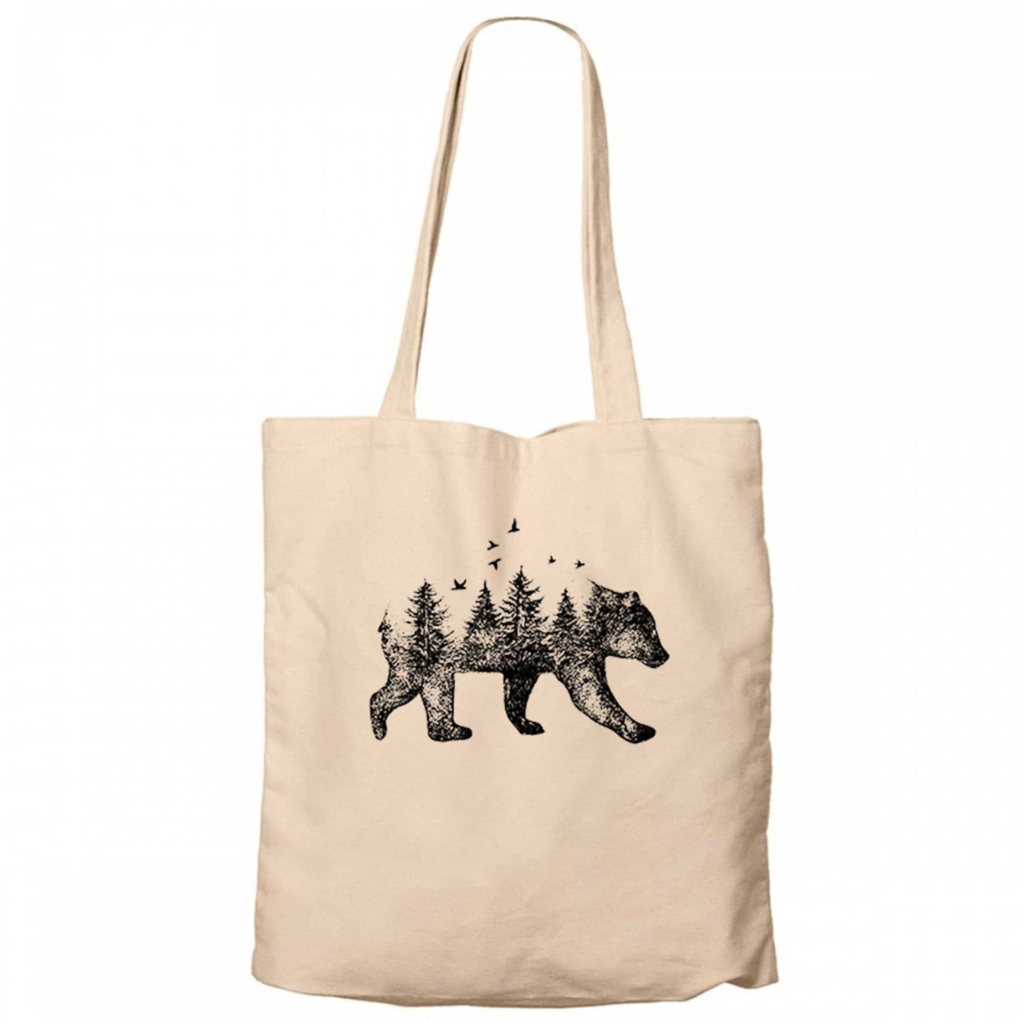 Bear Forest Krem Fermuarlı Bez Çanta Gabardin