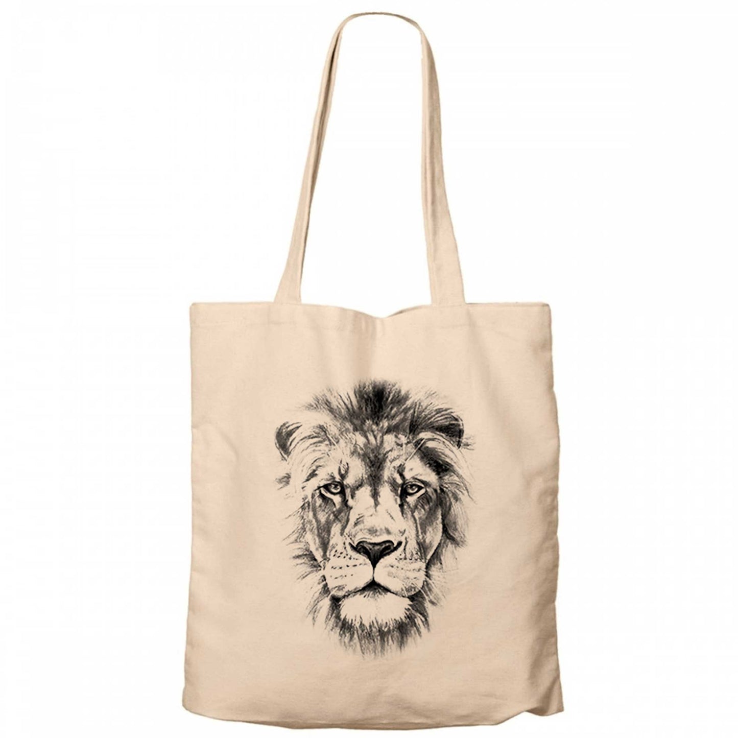 Lion Face Krem Fermuarlı Bez Çanta Gabardin