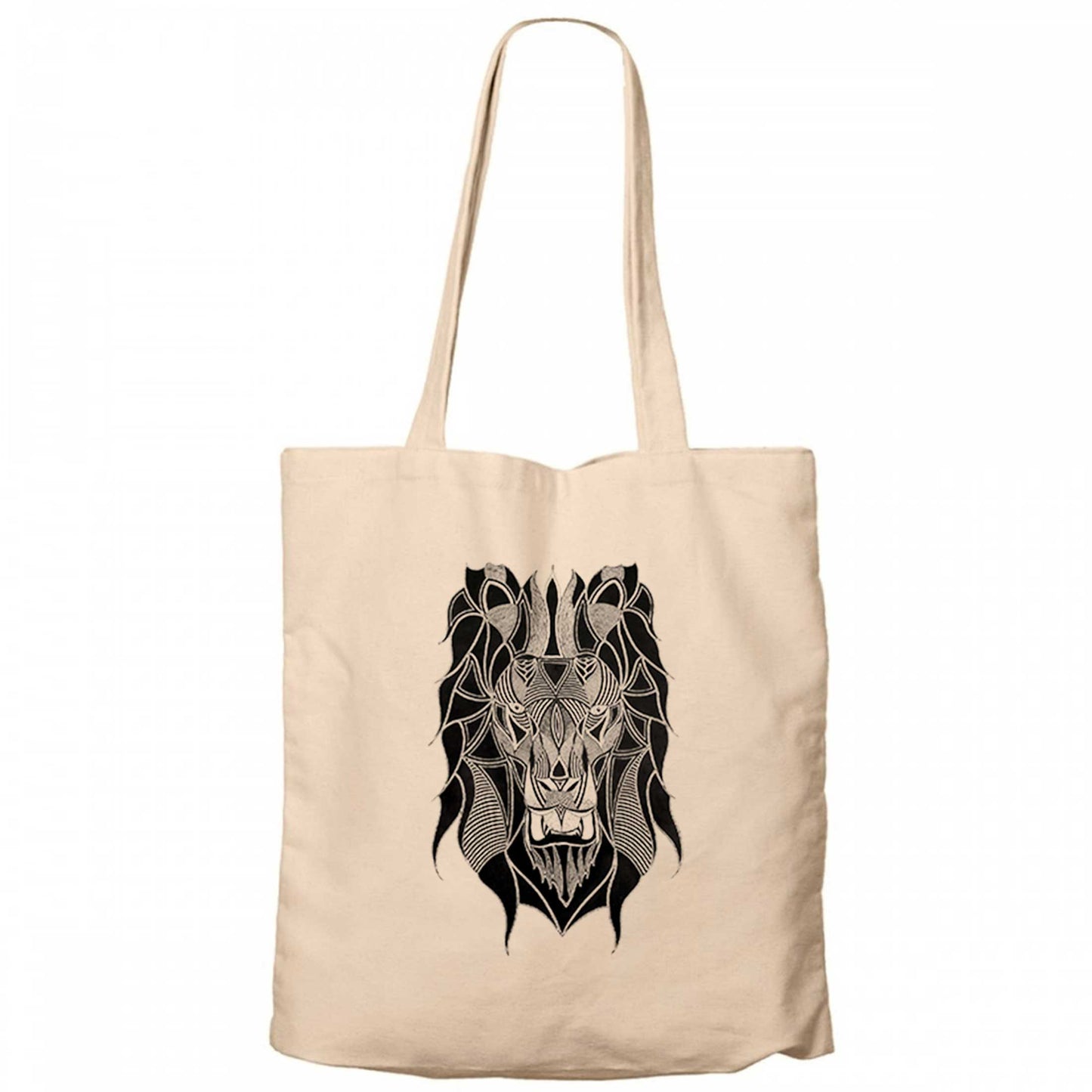 Lion Mozaik Krem Fermuarlı Bez Çanta Gabardin