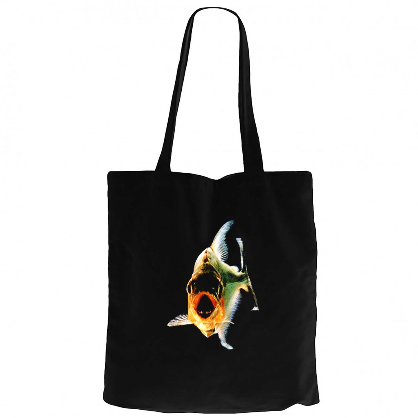 Pirana Balık Siyah Fermuarlı Bez Çanta Gabardin