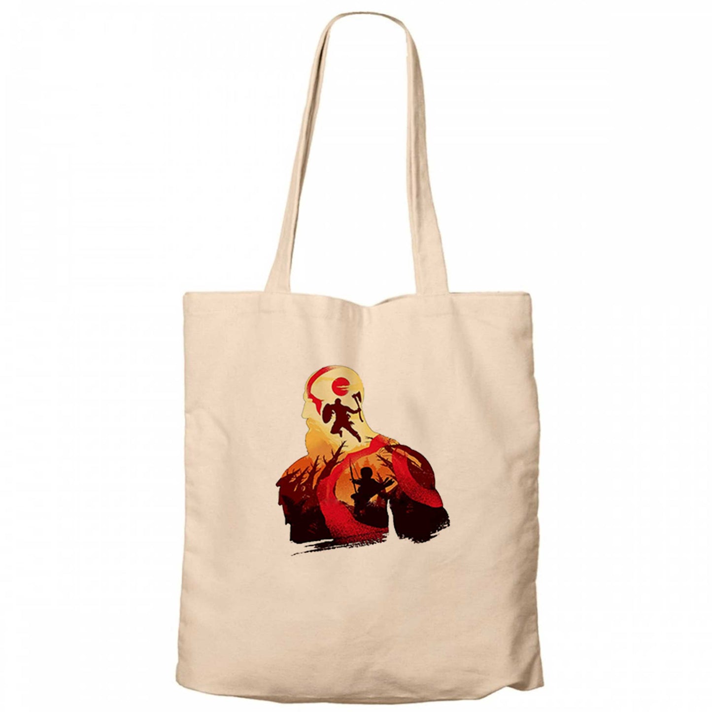 God of War Kratos Siluet Krem Fermuarlı Bez Çanta Gabardin