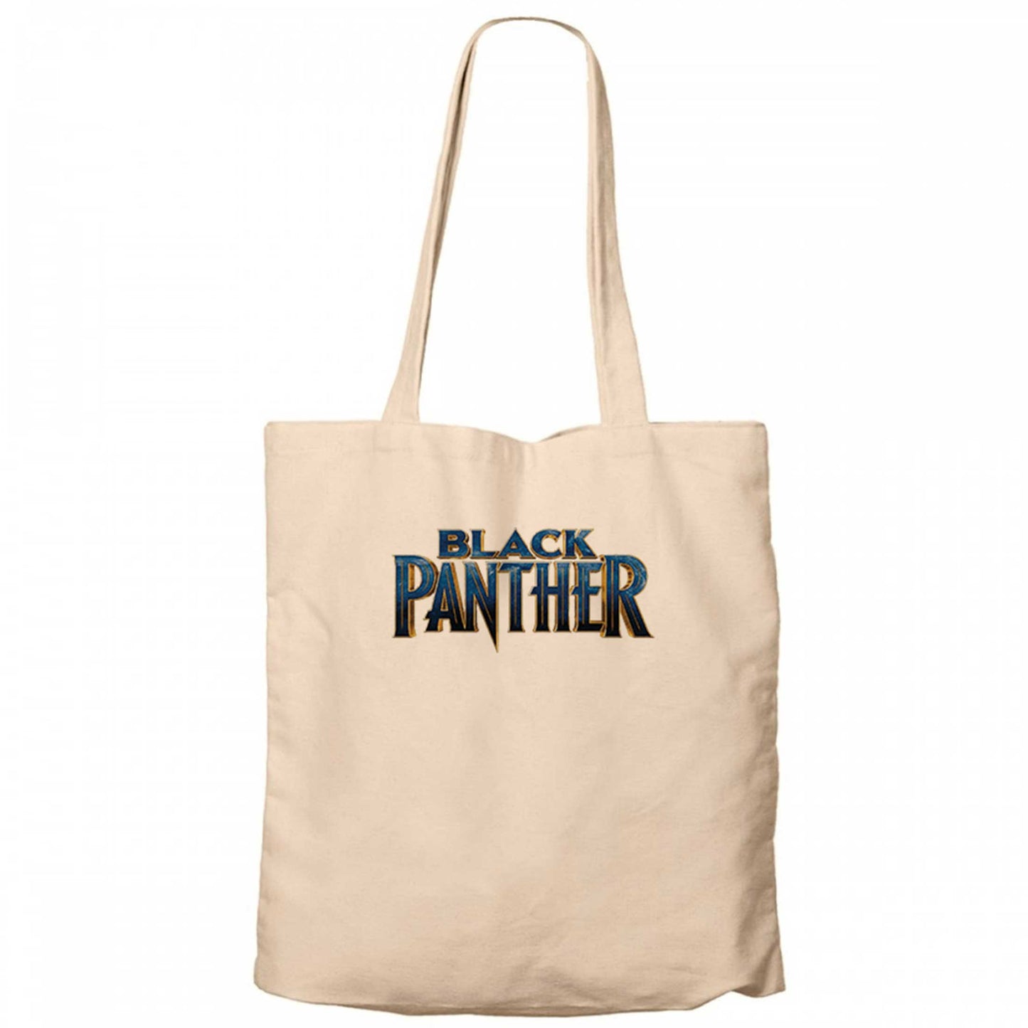 Black Panter Blue Text Krem Kanvas Bez Çanta