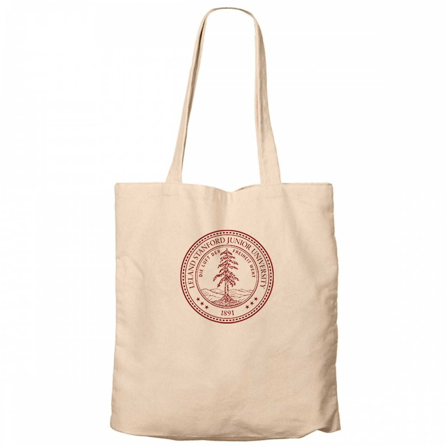 Stanford University Circle Logo Krem Fermuarlı Bez Çanta Gabardin