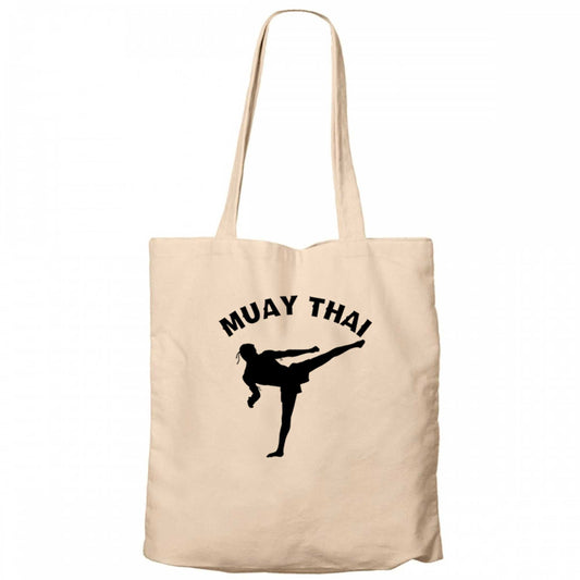 Karate Muay Thai Silhouette Krem Kanvas Bez Çanta