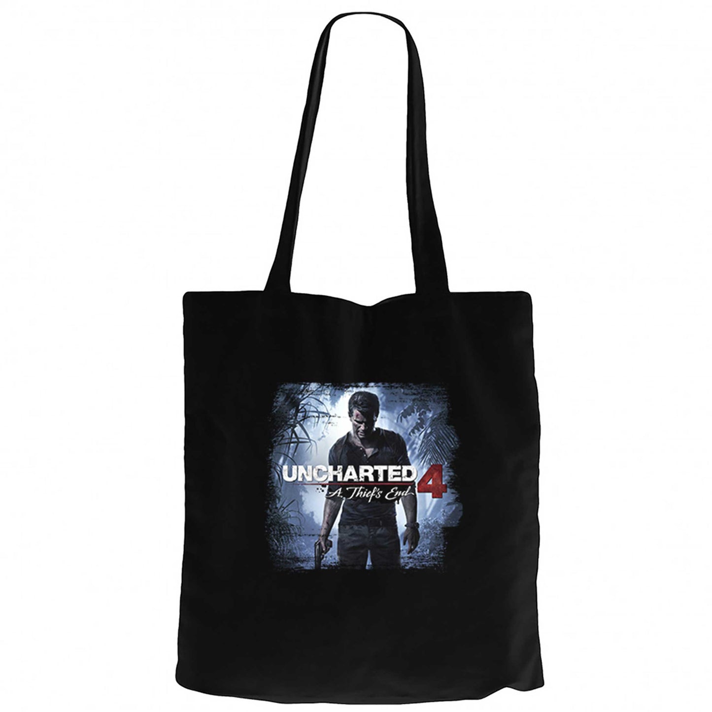 Uncharted 4 Nathan Drake Poster Siyah Fermuarlı Bez Çanta Gabardin