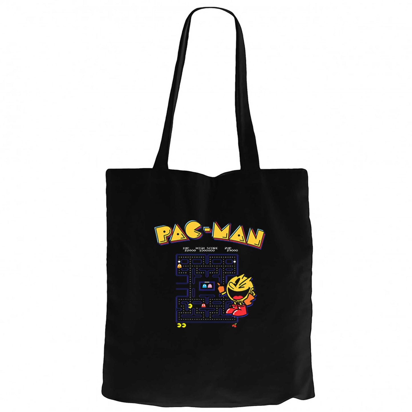 Pac-Man Eighties Siyah Fermuarlı Bez Çanta Gabardin