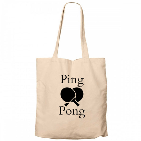 Ping Pong Racket Design Black Krem Kanvas Bez Çanta