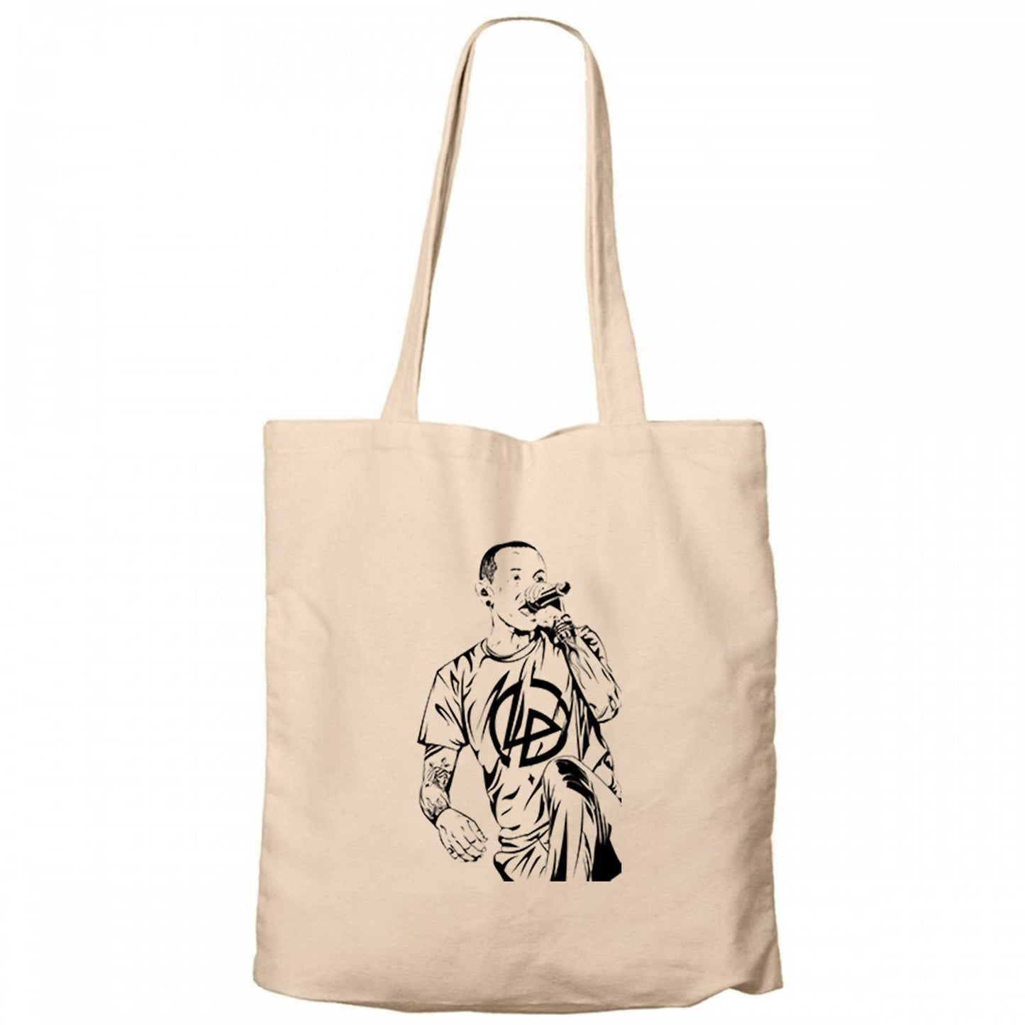 Linkin Park Chester Grafiti Krem Fermuarlı Bez Çanta Gabardin