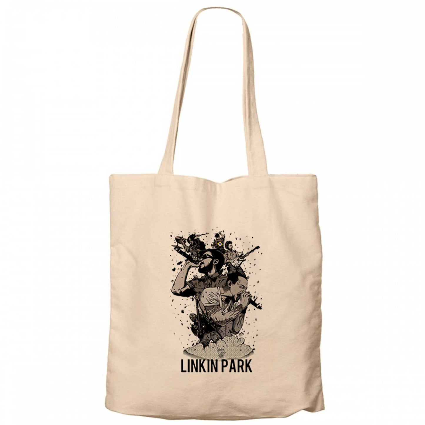 Linkin Park Grup Poster Krem Fermuarlı Bez Çanta Gabardin