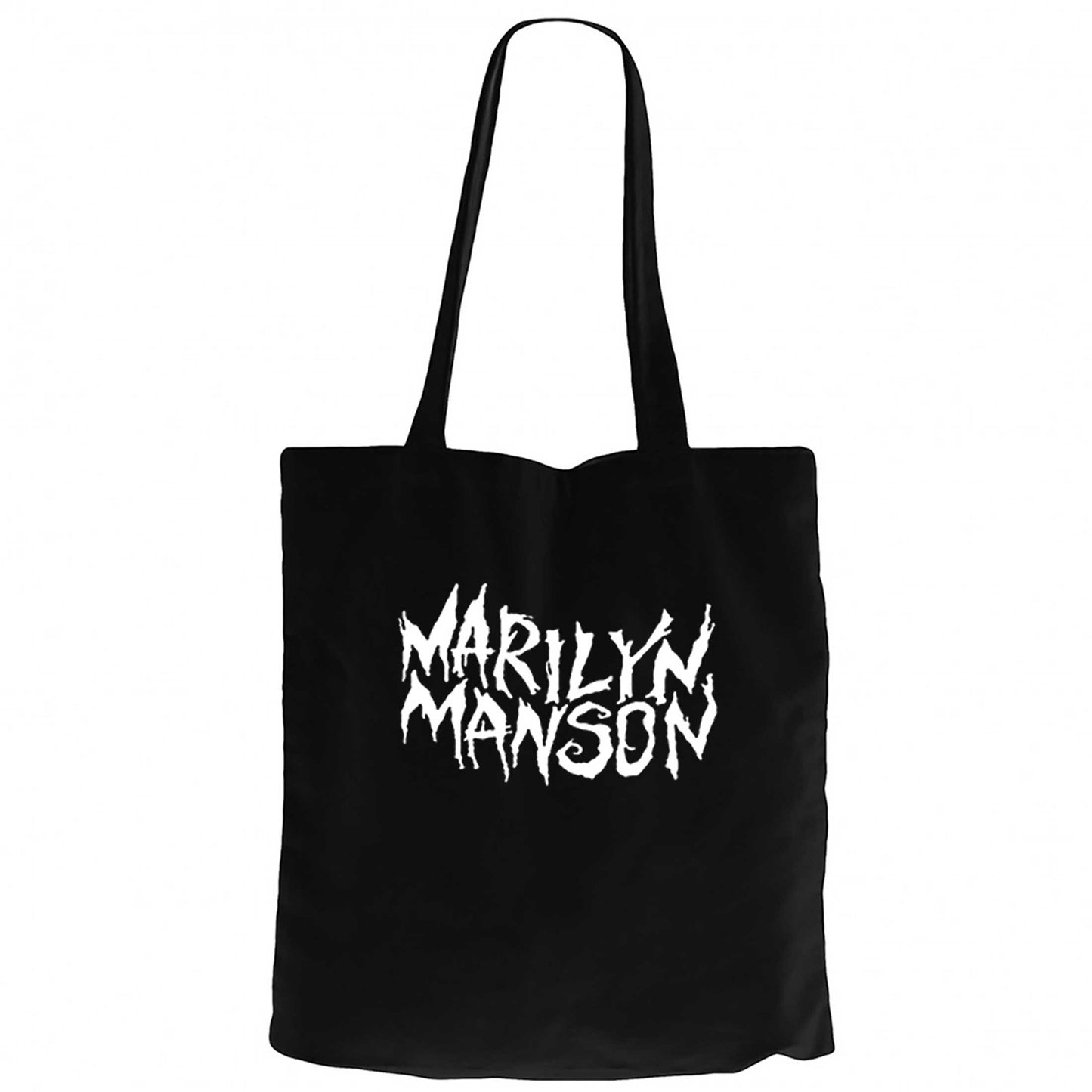 Marilyn Manson Iconic Text Siyah Fermuarlı Bez Çanta Gabardin