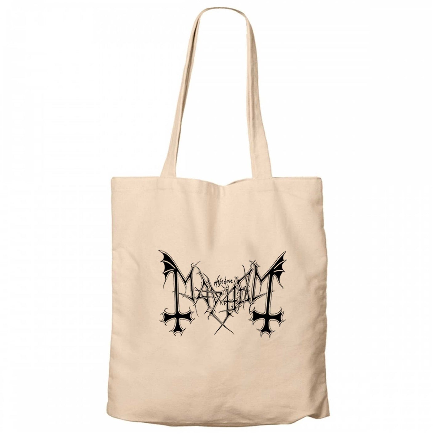 Mayhem Logo Text Krem Fermuarlı Bez Çanta Gabardin