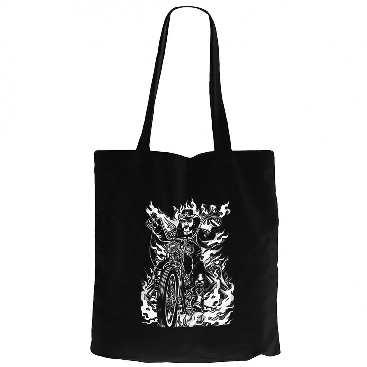 Motörhead Lemmy Kilmister Motorbike Fire Siyah Fermuarlı Bez Çanta Gabardin