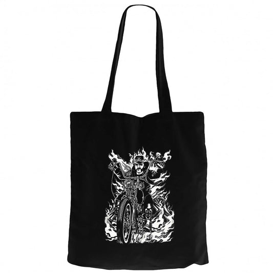 Motörhead Lemmy Kilmister Motorbike Fire Siyah Fermuarlı Bez Çanta Gabardin