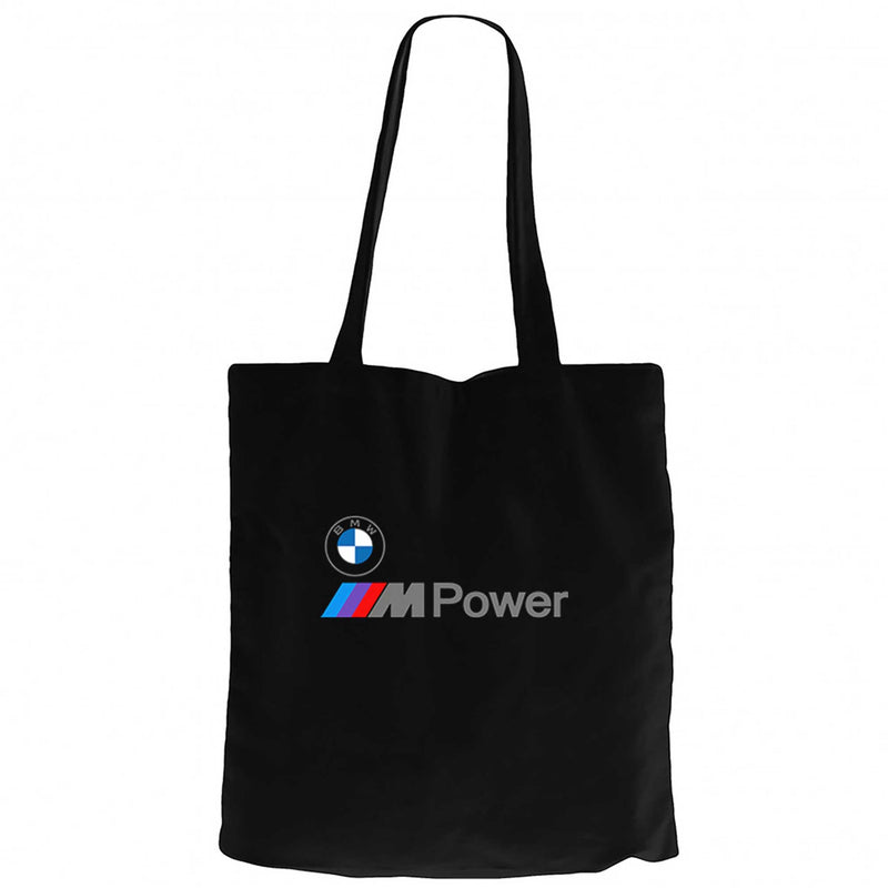 BMW Logo M Power Yazı Siyah Fermuarlı Bez Çanta Gabardin