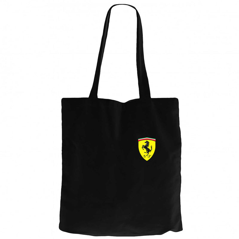 Ferrari Logo Siyah Fermuarlı Bez Çanta Gabardin