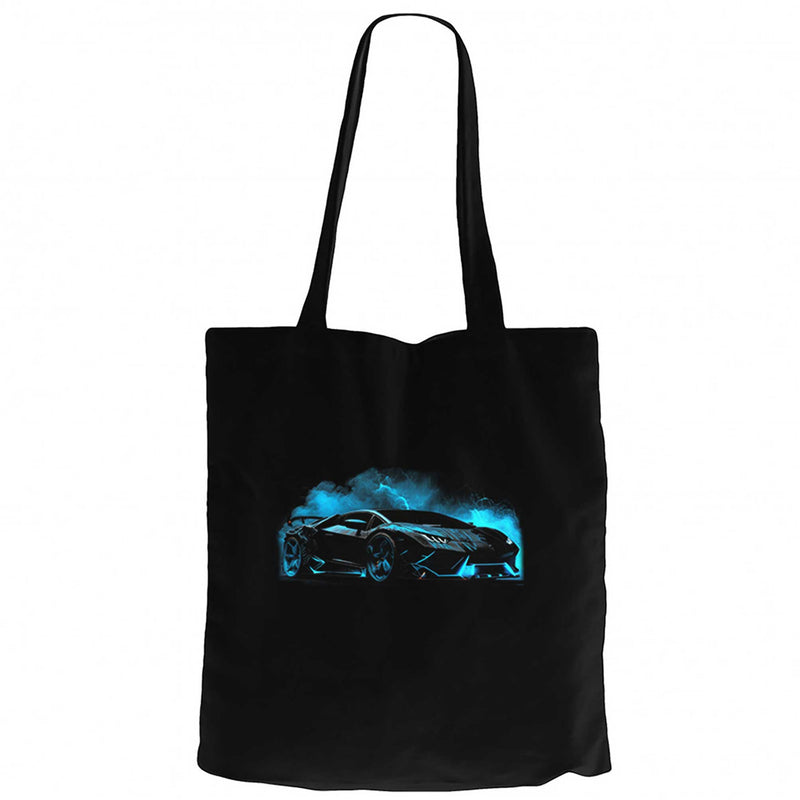 Lamborghini Black Neon Siyah Fermuarlı Bez Çanta Gabardin
